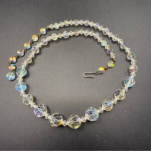 Vintage Aurora Borealis Crystal Faceted Beads Necklace